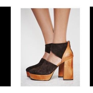 Free People Anaya Suede Platform Clogs Suede Leather Block Heel Platform Shoes 8